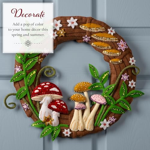 Bucilla Felt Applique Wreath Making Kit, Mushroom Magic, Perfect for DIY Arts and Crafts