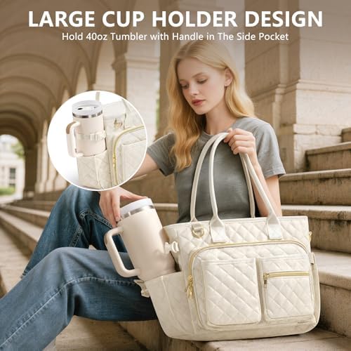 Large Bible Bag with Bible Cover Case for Women, Quilted Church Tote Bag