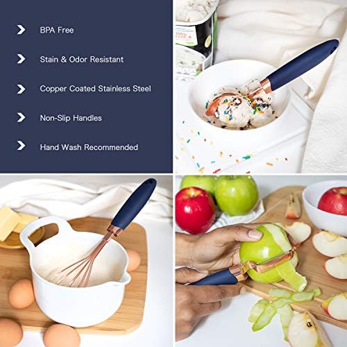 COOK WITH COLOR Kitchen Gadget Set Copper Plated Stainless Steel Utensils with Soft Touch Handles, Copper Navy, 7 Pieces