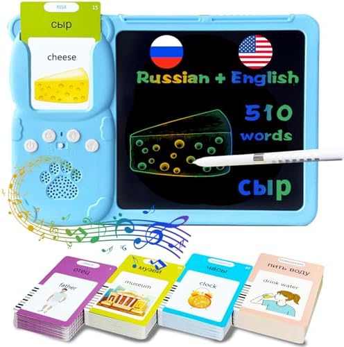 Talking Flash Cards with Writing Tablet - Russian English, Blue