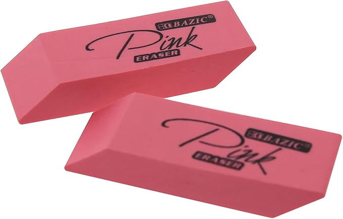 BAZIC Products Pink Bevel Block Erasers, Latex-Free, 4 Count