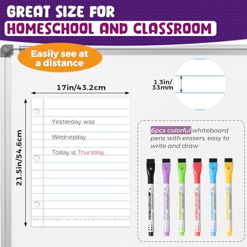 KIKIGOAL 21.5"x17" Magnetic Notebook Paper, Handwriting Lined for Classroom Whiteboard Accessories, Dry Erase Notebook Teaching Aids Homeschool Teaching Supplies