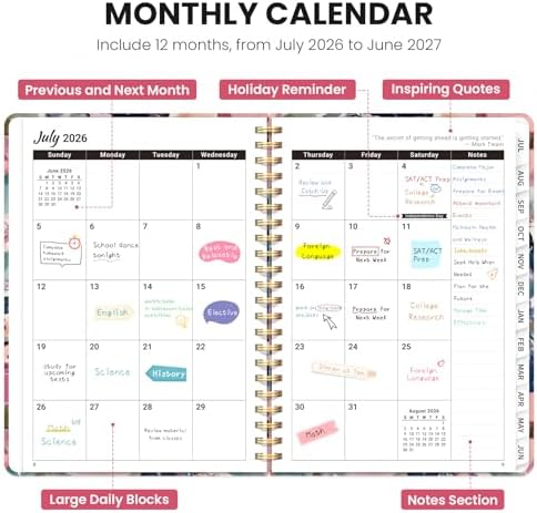 Large Planner 2026-2027, A4 (8.5" x 11") Hardcover Weekly & Monthly Planner July 2026 - June 2027 with Monthly Tabs, Academic Planner for School, Work and Office, Petaline Wash