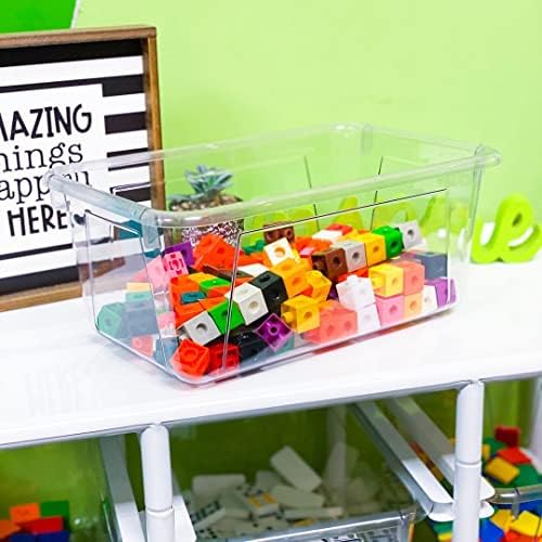 Storex Small Cubby Bins – Plastic Storage Containers for Classroom, 12.2 x 7.8 x 5.1 inches, Translucent, 5-Pack (62461A05C)