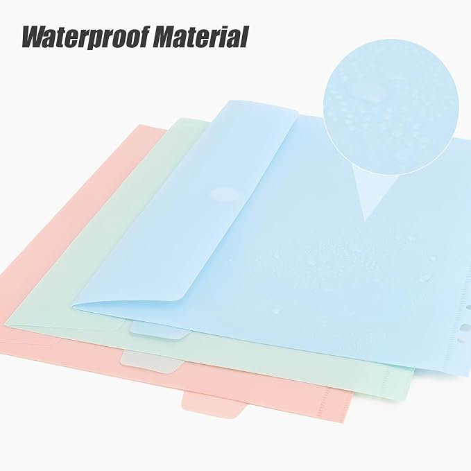 Uquelic A4 Binder, Folio Document Organizer, 3 Ring Folder Letter Size | Cute 12-Pocket Life Binder for Paper, Files, Photos, Letters, Cards (Clear-Macaron)