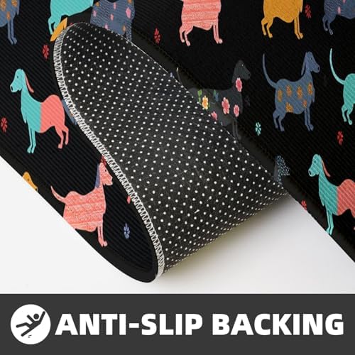 Dachshund Puppy Dog Kitchen Floor Mat 2 Sets, Non Slip Rugs Absorbent Mats for Floor Countertop Office Home, Black Cartoon Indoor Outdoor Decor Doormat 17" x 29.5" + 17" x 47"