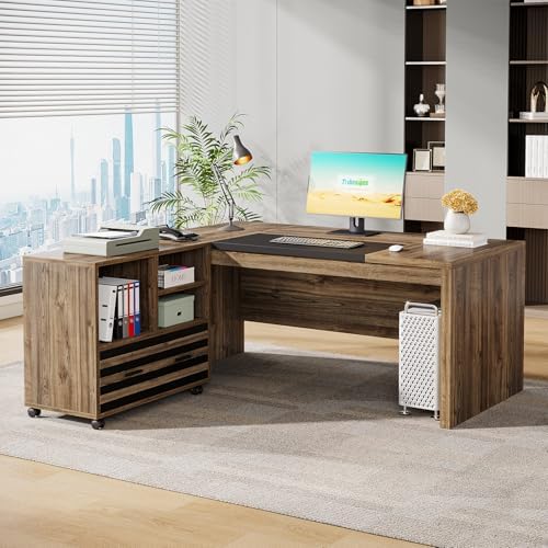 Tribesigns 62.2" L-Shaped Executive Desk with Mobile File Cabinet