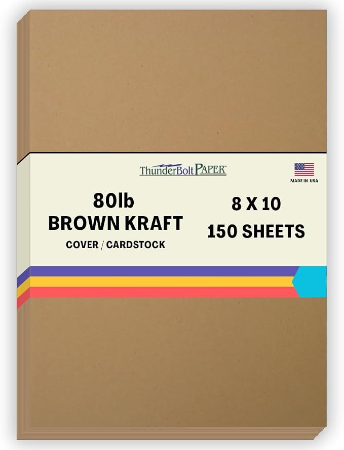 150 Brown Kraft Fiber 80# Cover Paper Sheets - 8" X 10" (8X10 Inches) Photo|Picture-Frame Size - Rich Earthy Color with Natural Fibers - 80lb/pound Cardstock - Smooth Finish