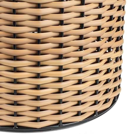 happimess Asher 4.13 Gal Faux Wicker Cylinder Waste Basket, Black/Natural