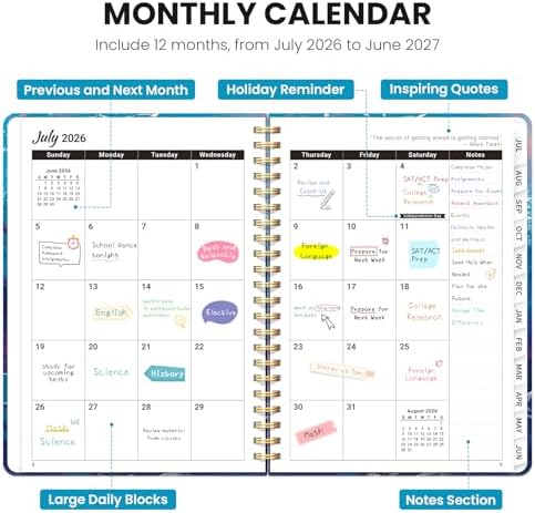 Large Planner 2026-2027, A4 (8.5" x 11") Hardcover Weekly & Monthly Planner July 2026 - June 2027 with Monthly Tabs, Academic Planner for School, Work and Office, Crescent Mermaid