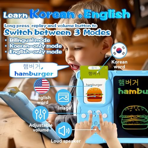 Talking Flash Cards with Writing Tablet - Korean English, Blue