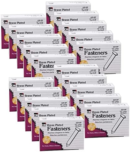 Charles Leonard Paper Fasteners, 1/2", 100 Per Pack, 20 Packs