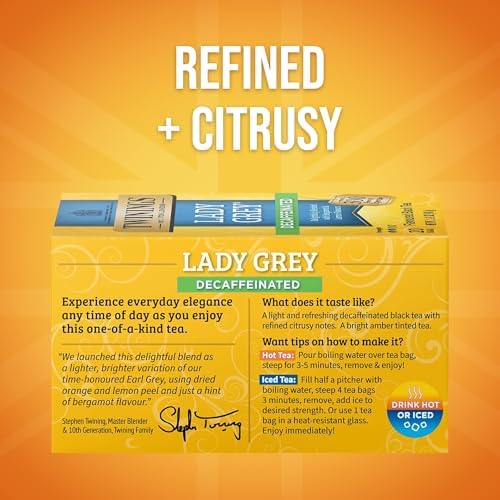 Twinings Decaffeinated Lady Grey Black Citrus Tea Bags, 20 CT Box (6 Pack)