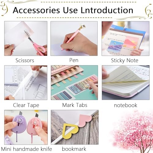Office Supplies,Desk Accessories,Stapler and Tape Dispenser Set,1000 Staples,Staple Remover,Pen Holder,Folding Phone Holder,Journal Notebook,Ballpoint Pen,Scissor,Ruler,Clear Tape,Sticky Notes,Ect