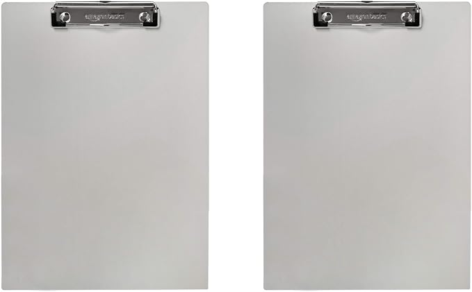Amazon Basics Aluminum Clipboard, Letter Size, Office Supplies, 2-Pack, Silver