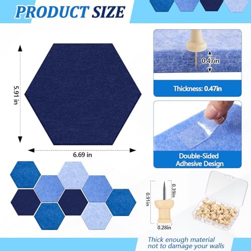 6.7 x 5.9 in 16 Pcs Hexagon Cork Board Tiles, Felt Pin Boards, Ocean