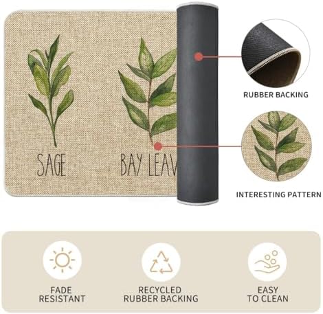 Artoid Mode Parsley Sage Oregano Basil Bay Leaves Decorative Kitchen Mats Set of 2, Seasonal Holiday Party Low-Profile Floor Mat for Home Kitchen - 17x29 and 17x47 Inch