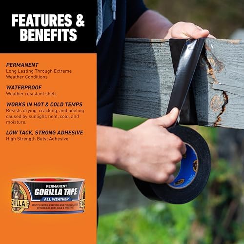 Gorilla All Weather Duct Tape, Black, 1.88" x 25 yd | UV Resistant | Waterproof | For Outdoor Repairs | 2-Pack, Pack of 6