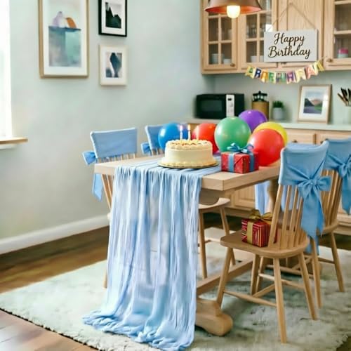 Light Blue Cheesecloth Table Runner Fall Boho Wedding Birthday Home Decor