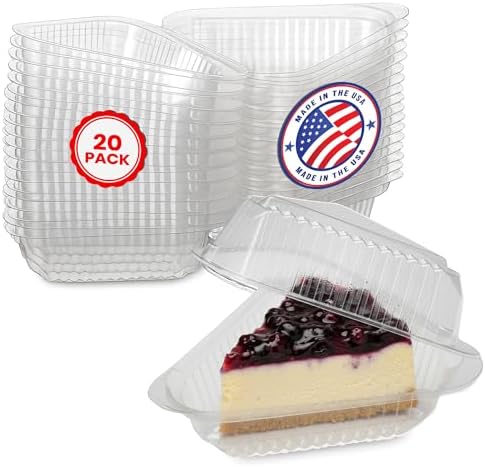 MT Products Plastic Cake Slice Containers – Medium Deep Cheesecake & Pie Slice Food Clear Containers (Pack of 20) – Made in the USA