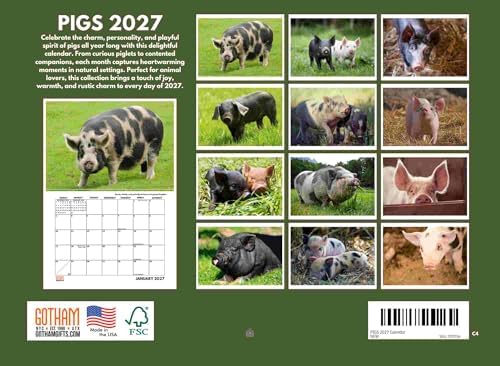 Pig Calendar 2027 Monthly Wall Calender 12 Month | American Made In The USA