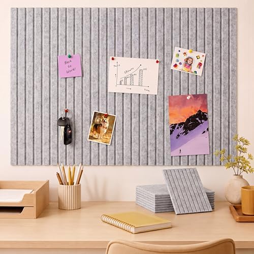 Honoson 12 Pack Felt Bulletin Board Self Adhesive Wall Tiles, Marble Gray