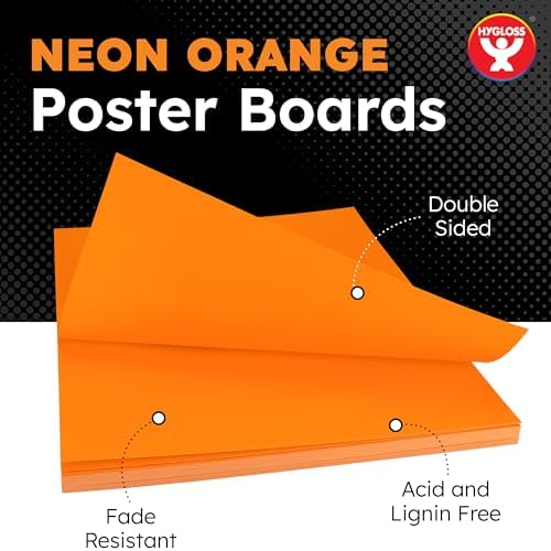 Hygloss Poster Board 11 x 14, 25 Pack Neon Orange, Colored Posterboard