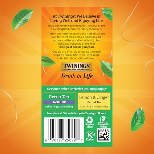 Twinings Green Tea with Lemon Caffeinated Tea Bags, 20 CT Box (6 Pack)