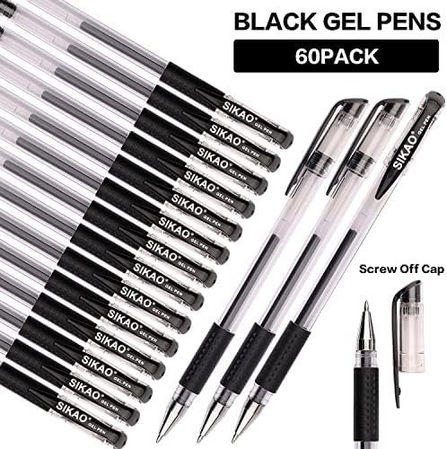 Black Gel Pens Bulk, 60 Pack 0.7mm Fine Point Gel Ink Rollerball Pens, Smooth Quick-Dry Black Ink No Smear, Comfortable Grip Pens for Office, School, Journaling, Note-Taking & Daily Writing