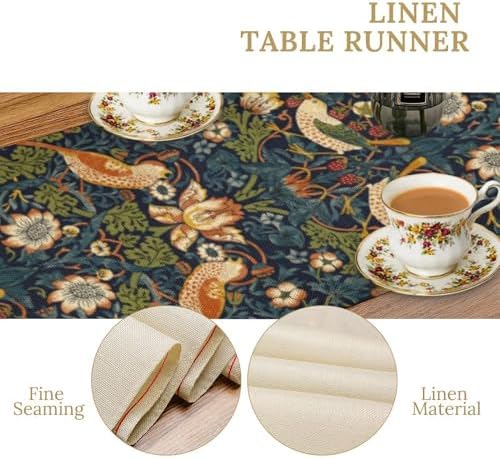 William Morris Strawberry Thief Floral Botanical Art Table Runner Vintage Flowers Table Runner for Dining Table Decor 13 x 120 Inch