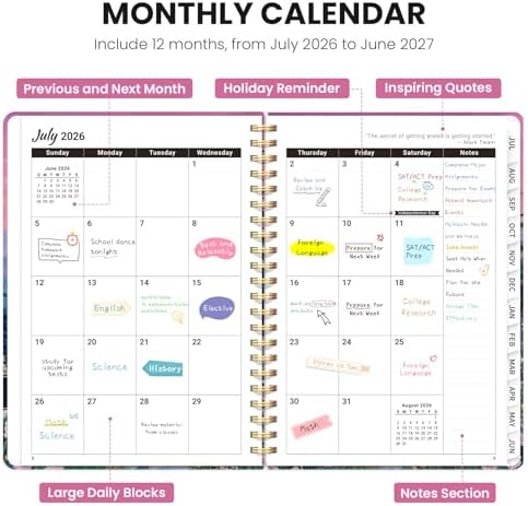 Planner 2026-2027, A5 (6.3" x 8.5") Hardcover Weekly & Monthly Planner July 2026 - June 2027 with Monthly Tabs, Academic Planner for School, Work and Office, Lavender Horizon