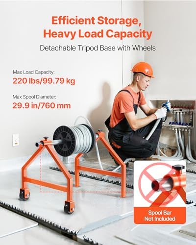 VEVOR Wire Spool Rack, 220 lbs Load Capacity, Portable Cable Caddy, Moveable Wire Rack with Wheels, Spool Holder, Up to 29.9 in Diameter, for Electrical Industrial and Retail Use, Working Efficiency