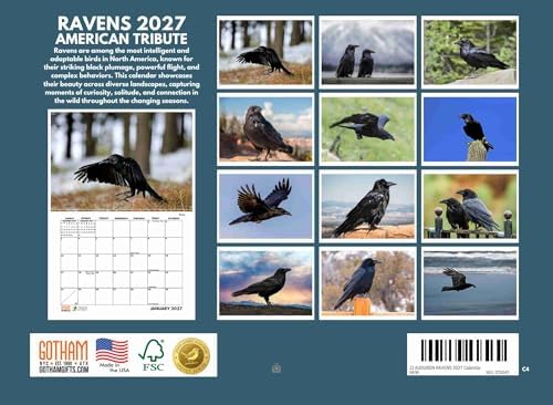 JJ Audubon Tribute Ravens Calendar 2027 Monthly Wall Calender 12 Month