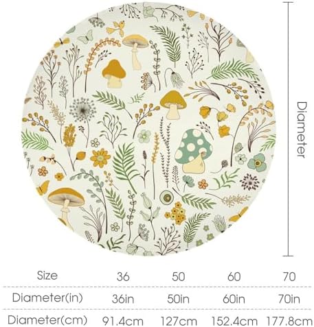 Wild Mushroom Tablecloth, Vintage Botanical Rustic Wildflower Herbs Plants Green Mushroom Table Cloth for Farmhouse Kitchen Dinning Room Picnic Parties Home Decor, 50x50in