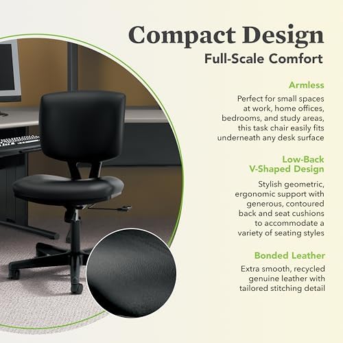 HON Volt Ergonomic Office Chair, Armless, Office Desk Computer Chair, Black