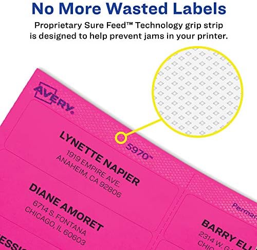 Avery Neon Green Address Labels, 1 x 2-5/8 inch | Printable | Sure Feed Technology | For Laser Printers | 750 Labels, Pack of 5