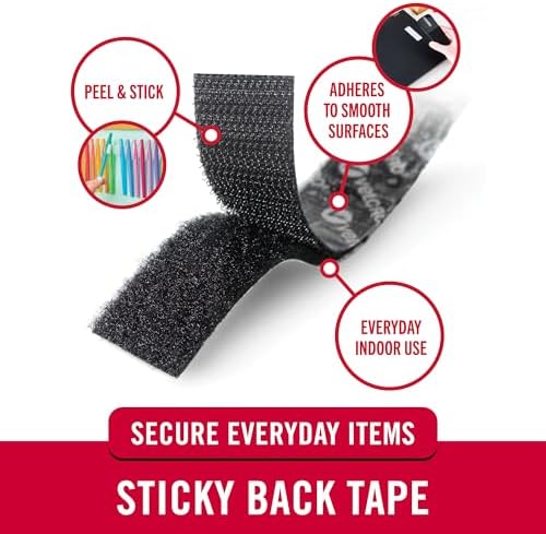 VELCRO Brand Sticky Back Hook and Loop Fasteners, Black, 6 Ft Tape Roll