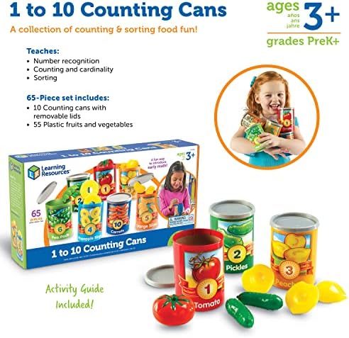 Learning Resources One to Ten Counting Cans - 65 Pieces, Ages 3+, Toddler Activities, Preschool Pretend Play, Supermarket Food Toys