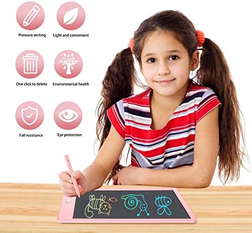 LCD Writing Tablet Colorful 10 Inch Electronic Graphics Doodle Board eWriter Drawing Pad with Memory Lock Gift for Kids & Adults Home School Office Handwriting Tablet (Pink)