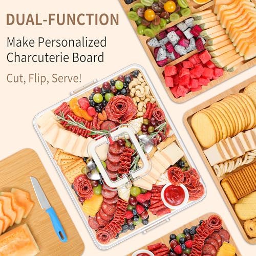 CAWIU Large Charcuterie Board with Lid, Portable Cheese Board & Snack Tray