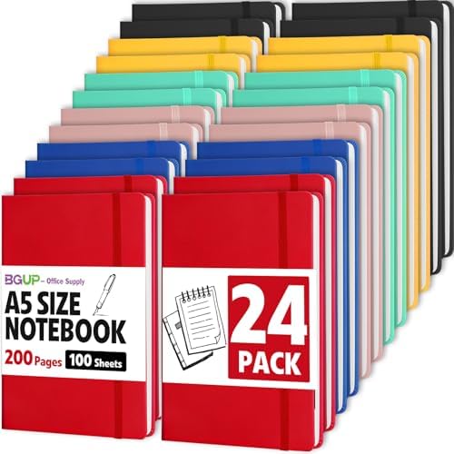 24 Pack Lined Journal Notebook for Work, 200 Pages, Medium 5.5" x 8.3", A5 College Ruled Notebook, 6 Colors, Hardcover Journaling Notebooks for Writing, Note Taking
