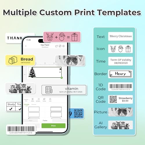 Nelko P21 Label Maker Machine with Tape, Bluetooth Label Printer, Cyan