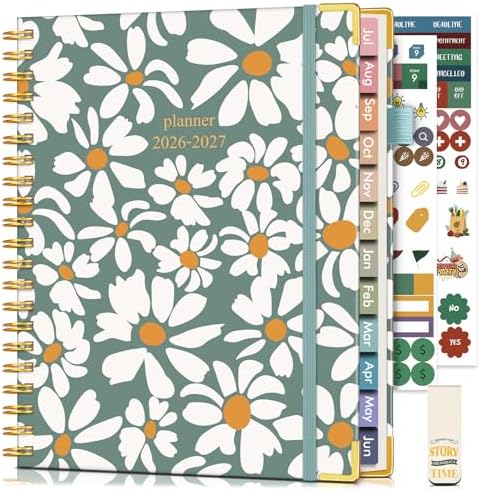 Academic Planner 2026-2027, Hardcover Weekly and Monthly Calendar Planner from July 2026 - June 2027, 8.5" x 11" A4 Large Daily Agenda with Tabs, College School Organizer for Student Teacher, Field of Daisies