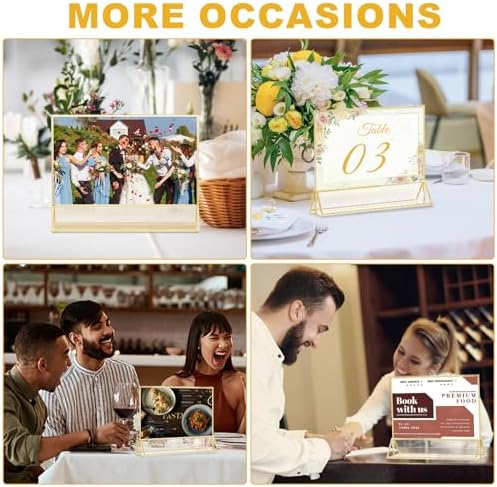 EHWINE 4 Pack Acrylic Sign Holder 8.5 x 11 Horizontal, Double-Sided Stand up Table Top Sign Holders, Gold Acrylic Picture Frame Menu Flyer Paper Holder Display Stand for Office Business Store Wedding Party