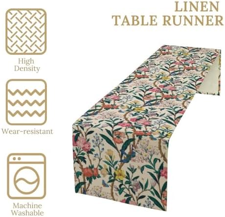 William Morris Vintage Floral Table Runner, Birds Butterflies and Bees Botanical Flower Original Design Print Table Runner for Home Party Dining Room Kitchen Decor 13x60 Inch