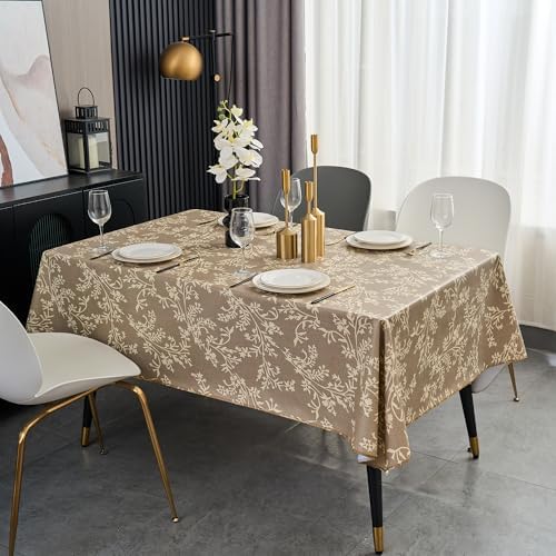 LIBERECOO Vinyl Tablecloth with Flannel Backing –Indigo Botanical Charm, Waterproof, Wipeable, Durable Table Cover – 4 Colors