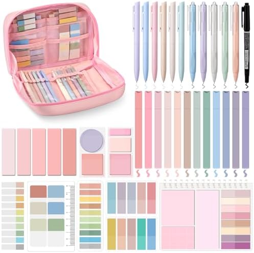 Jutom 41 Pcs Aesthetic Book Annotation Kit with Pencil Bag Bible Journaling Kit Notebook Sticky Note Tab Highlighter Black Ink Pen Page Marker School Office Supplies Christmas Bible Lover Gift(Pink)