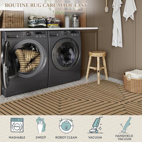 Lahome Neutral Outdoor Rug 5x7, Black and Brown Classroom Easy Jute Rug