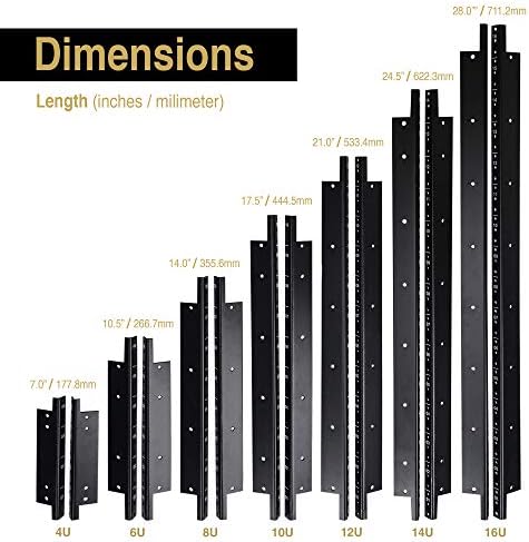 Sound Town 2-Pack 16U Steel Rack Rails, with Black Powder Coated Finish and Screws (ST-RR-16U)