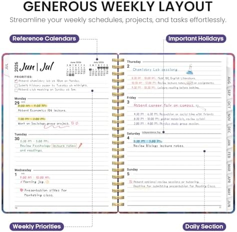 Planner 2026-2027, Monthly & Weekly Jul 2026-Jun 2027 Calendar Planner
